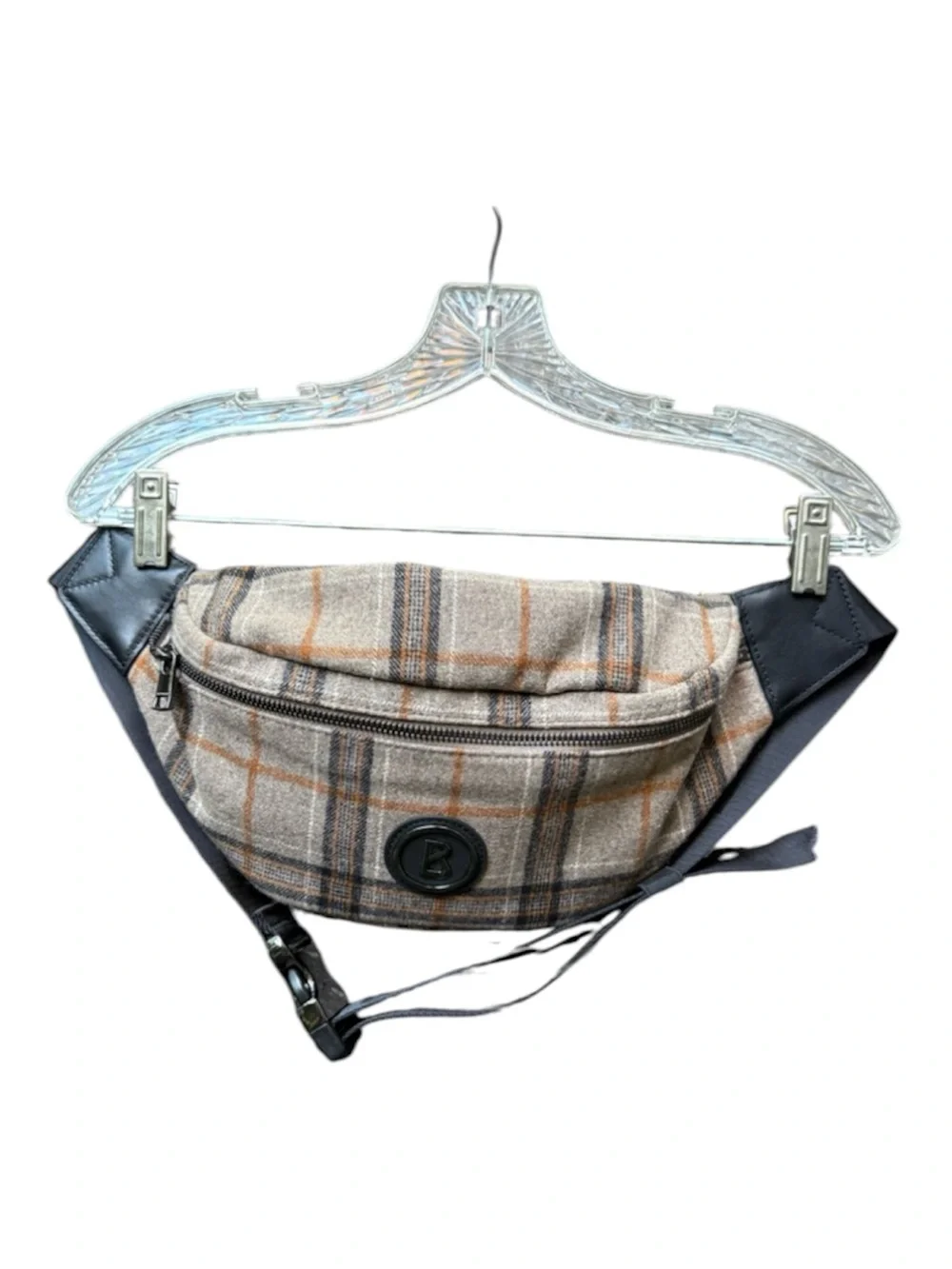 BOGNER Monte Plaid Belt Bag Fanny Pack Crossbody Brown Gunmetal Hardware NWOT